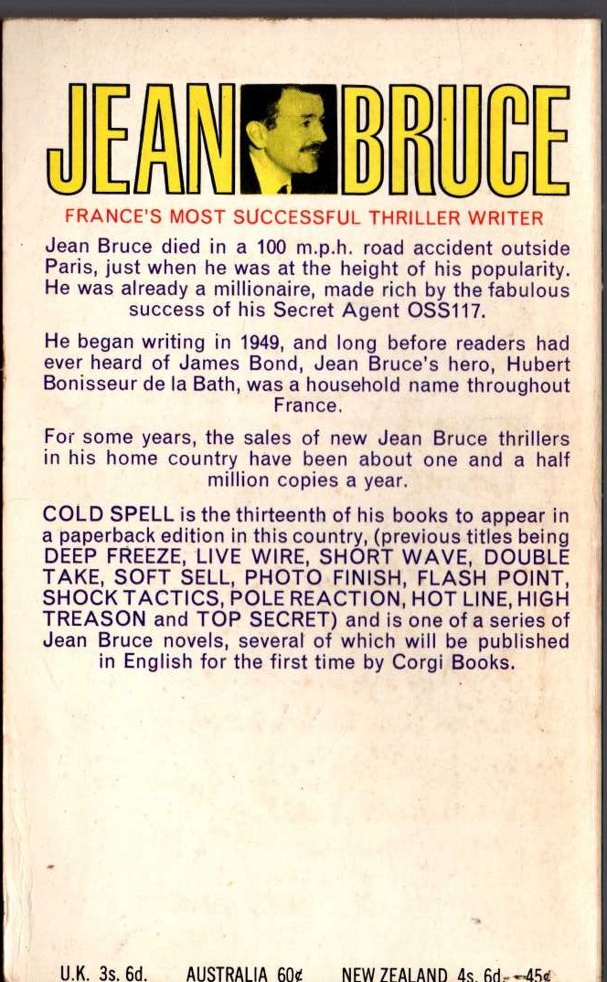 Jean Bruce  COLD SPELL magnified rear book cover image