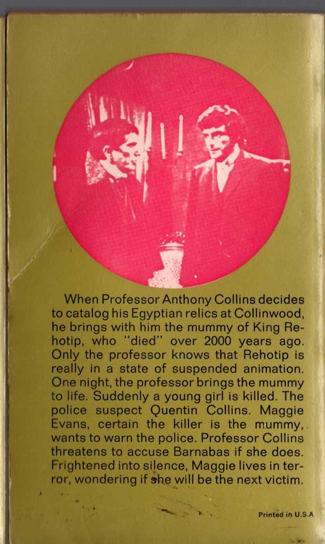 Marilyn Ross  BARNABAS, QUENTIN AND THE MUMMY'S CURSE magnified rear book cover image