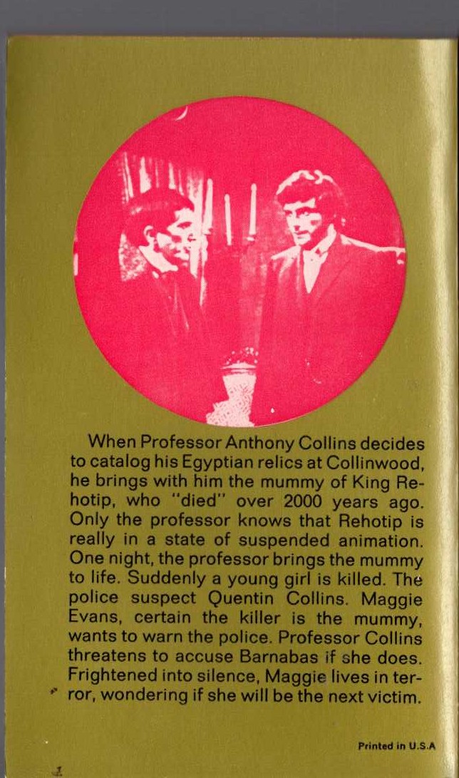 Marilyn Ross  BARNABAS, QUENTIN AND THE MUMMY'S CURSE magnified rear book cover image