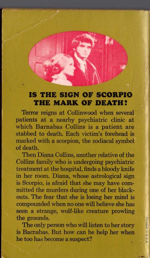 Marilyn Ross  BARNABAS, QUENTIN, AND THE SCORPIO CURSE magnified rear book cover image