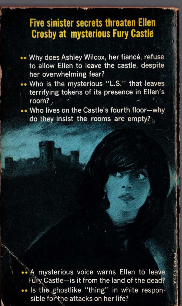 Marilyn Ross  THE MYSTERY OF FURY CASTLE magnified rear book cover image