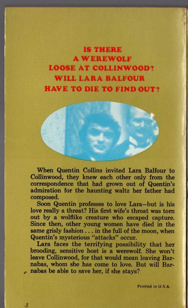 Marilyn Ross  BARNABAS COLLINS AND QUENTIN'S DEMON magnified rear book cover image