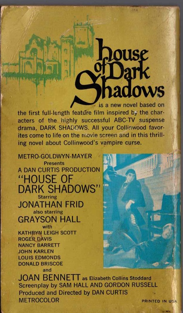 Marilyn Ross  HOUSE OF DARK SHADOWS magnified rear book cover image