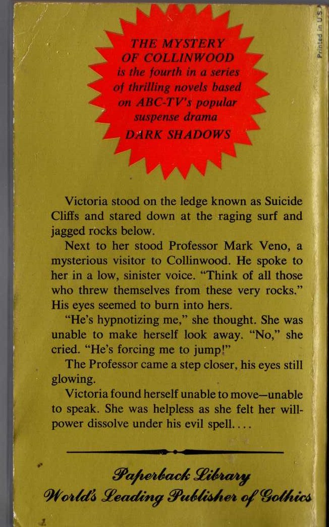 Marilyn Ross  THE MYSTERY OF COLLINWOOD magnified rear book cover image