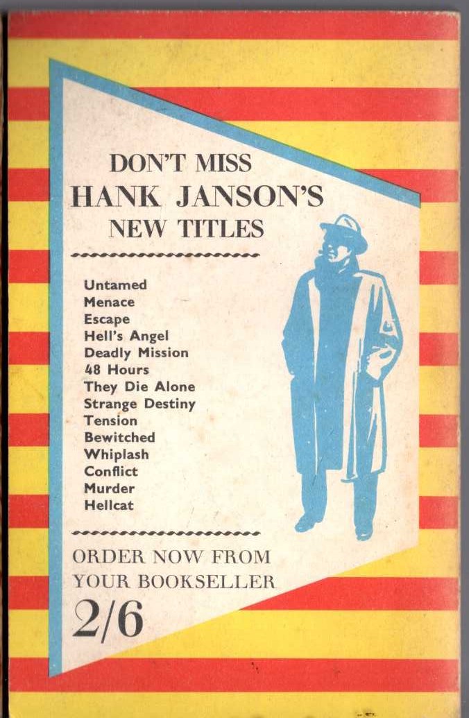 Hank Janson  SWEET FURY magnified rear book cover image