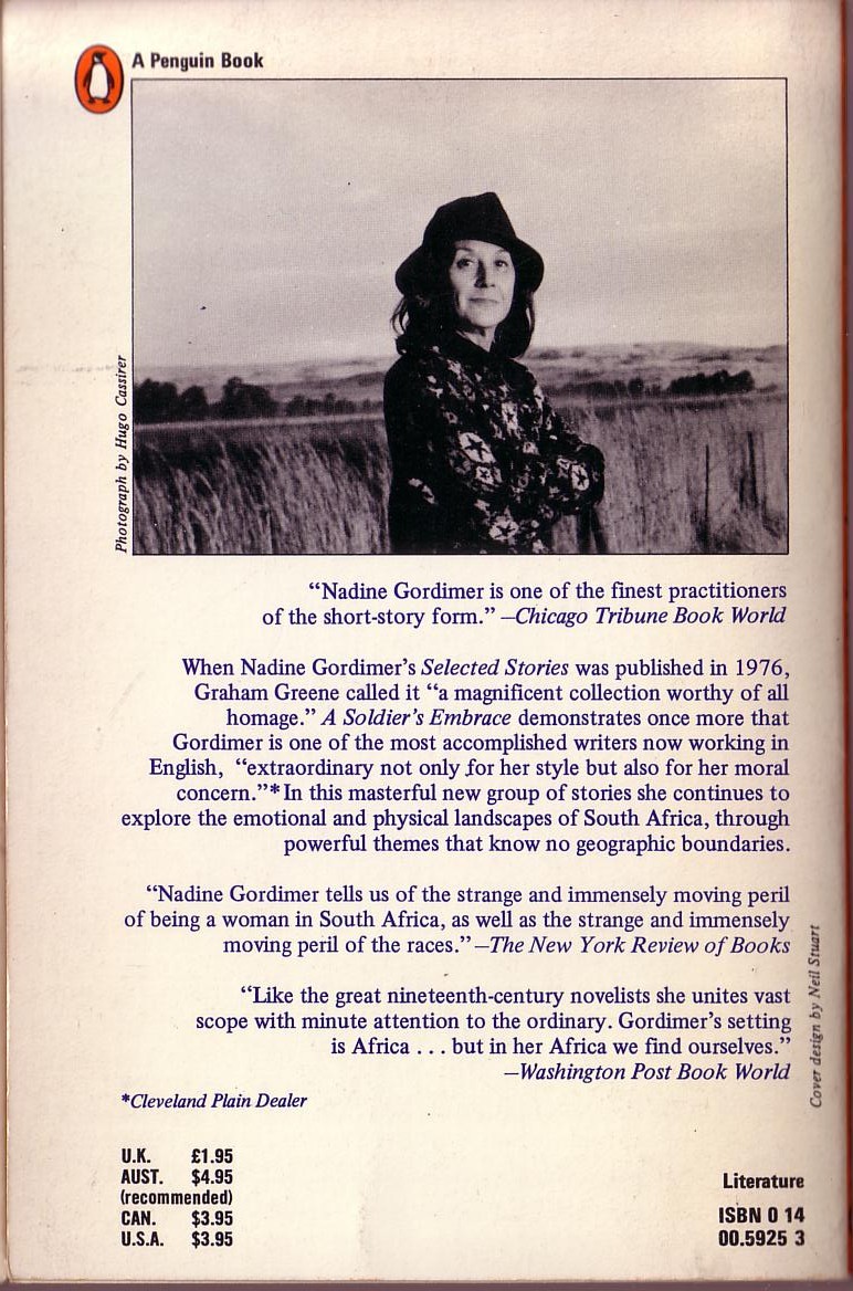 Nadine Gordimer  A SOLDIER'S EMBRACE magnified rear book cover image