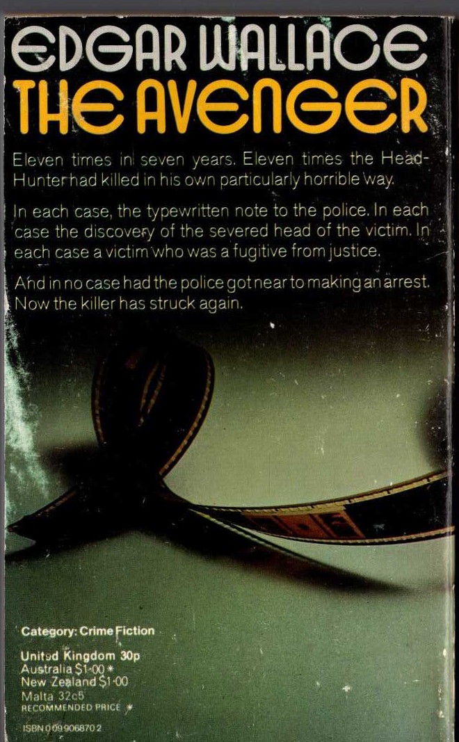 Edgar Wallace  THE AVENGER magnified rear book cover image