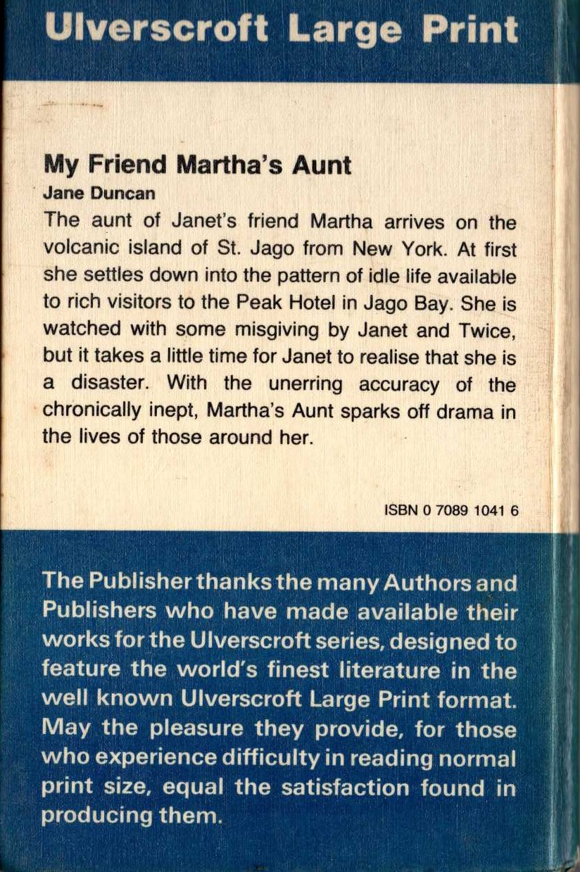 MY FRIEND MARTHA'S AUNT magnified rear book cover image