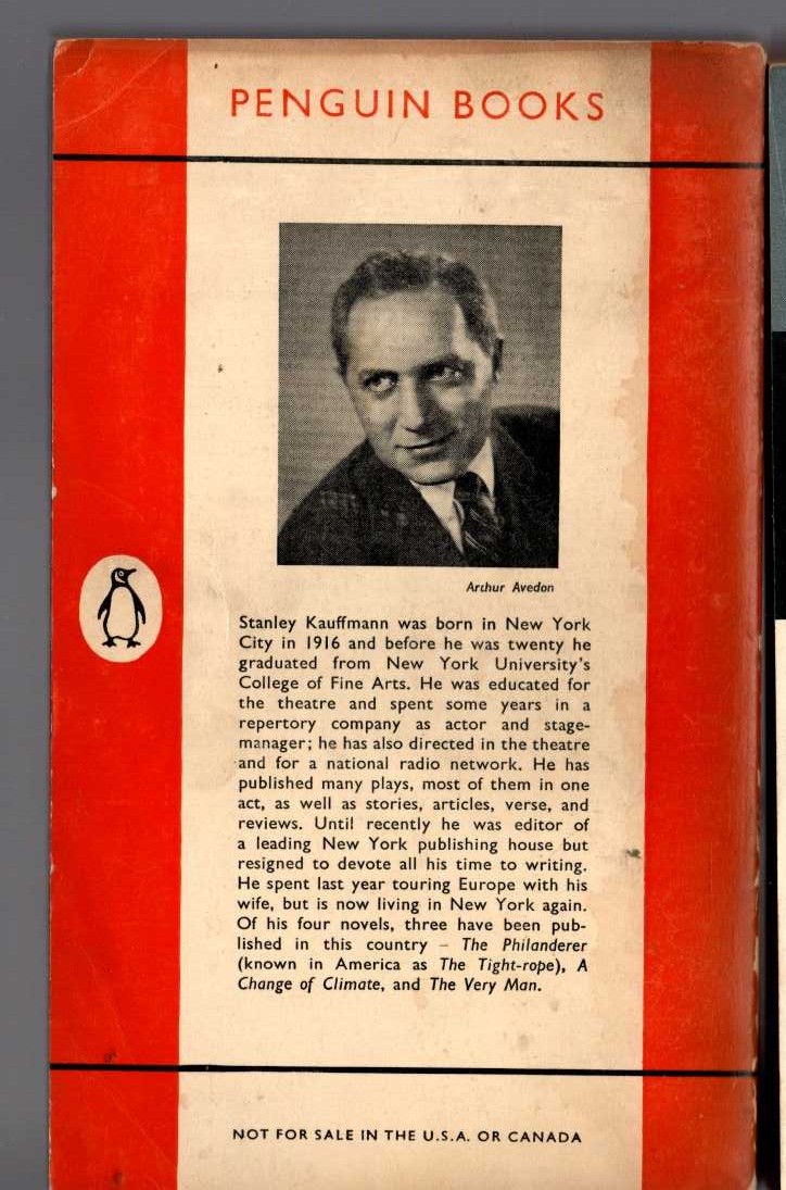 Stanley Kauffman  THE PHILANDERER magnified rear book cover image