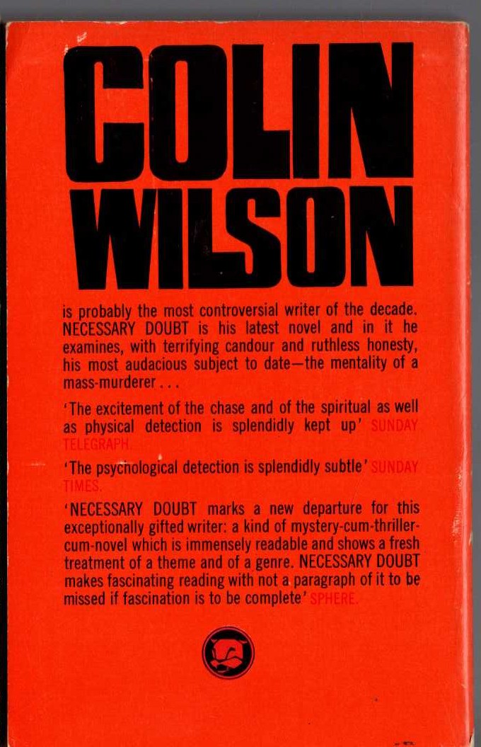 Colin Wilson  NECESSARY DOUBT magnified rear book cover image