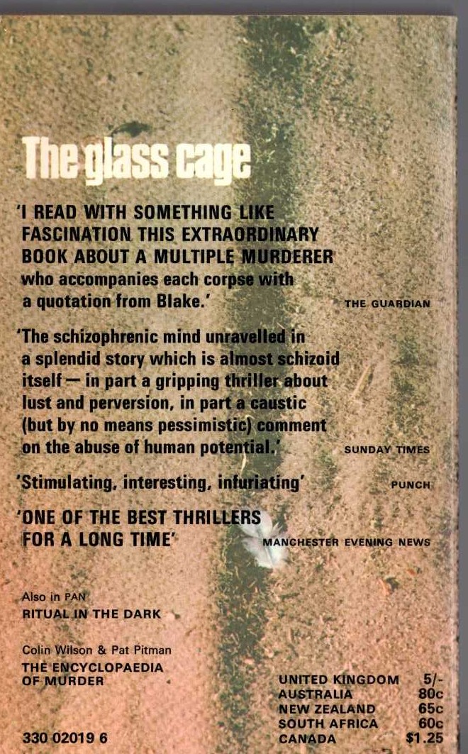 Colin Wilson  THE GLASS CAGE magnified rear book cover image