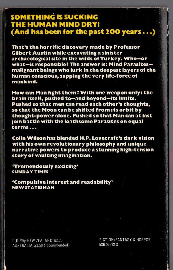 Colin Wilson  THE MIND PARASITES (Horror) magnified rear book cover image