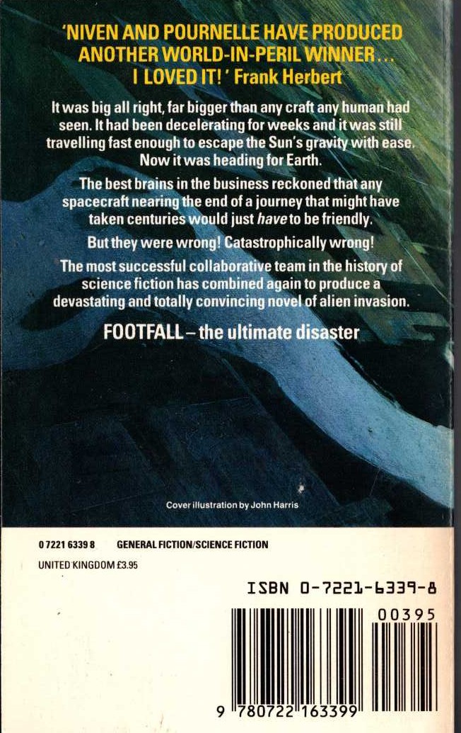 (Larry Niven & Jerry Pournelle) FOOTFALL magnified rear book cover image