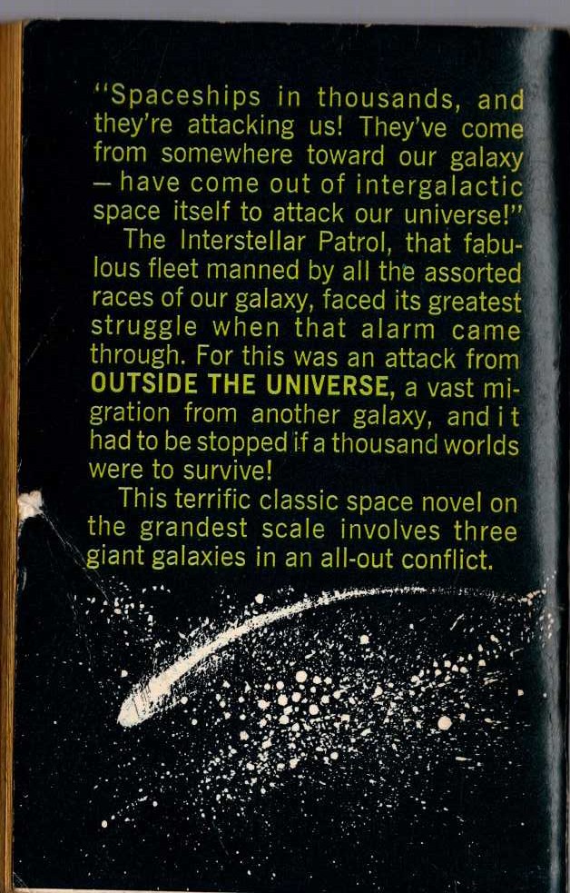 Edmond Hamilton  OUTSIDE THE UNIVERSE magnified rear book cover image
