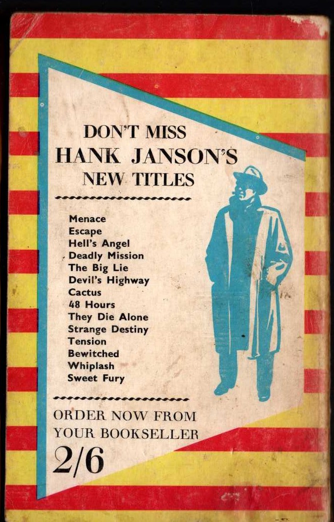 Hank Janson  HELL'S ANGEL magnified rear book cover image