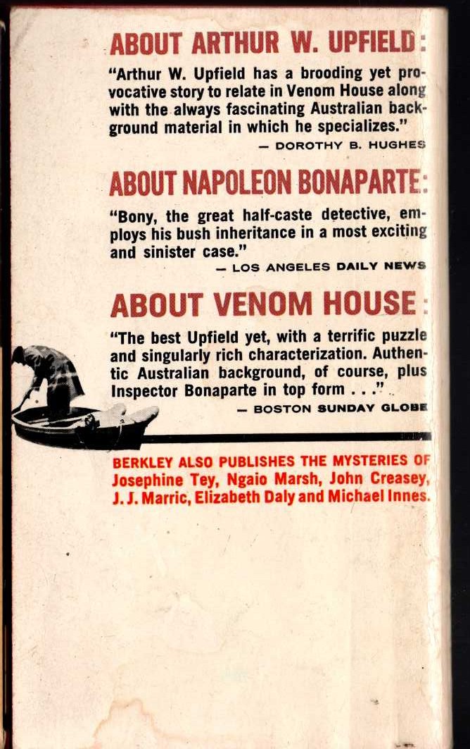 Arthur Upfield  VENOM HOUSE magnified rear book cover image