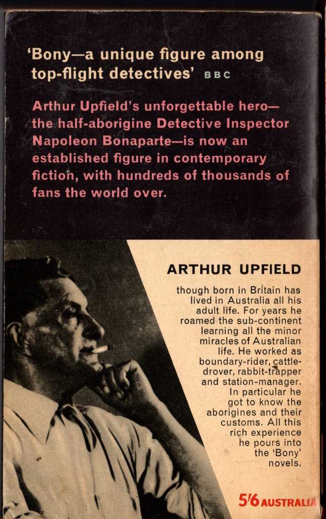 Arthur Upfield  BONY AND THE WHITE SAVAGE magnified rear book cover image