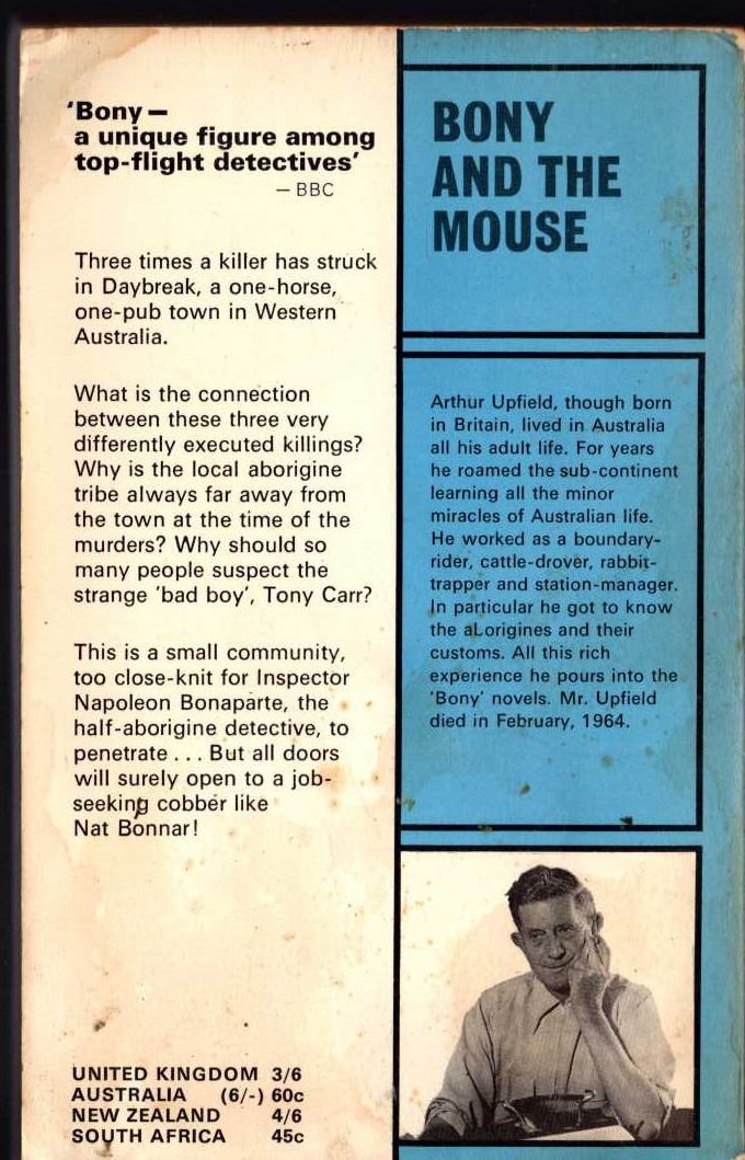 Arthur Upfield  BONY AND THE MOUSE magnified rear book cover image