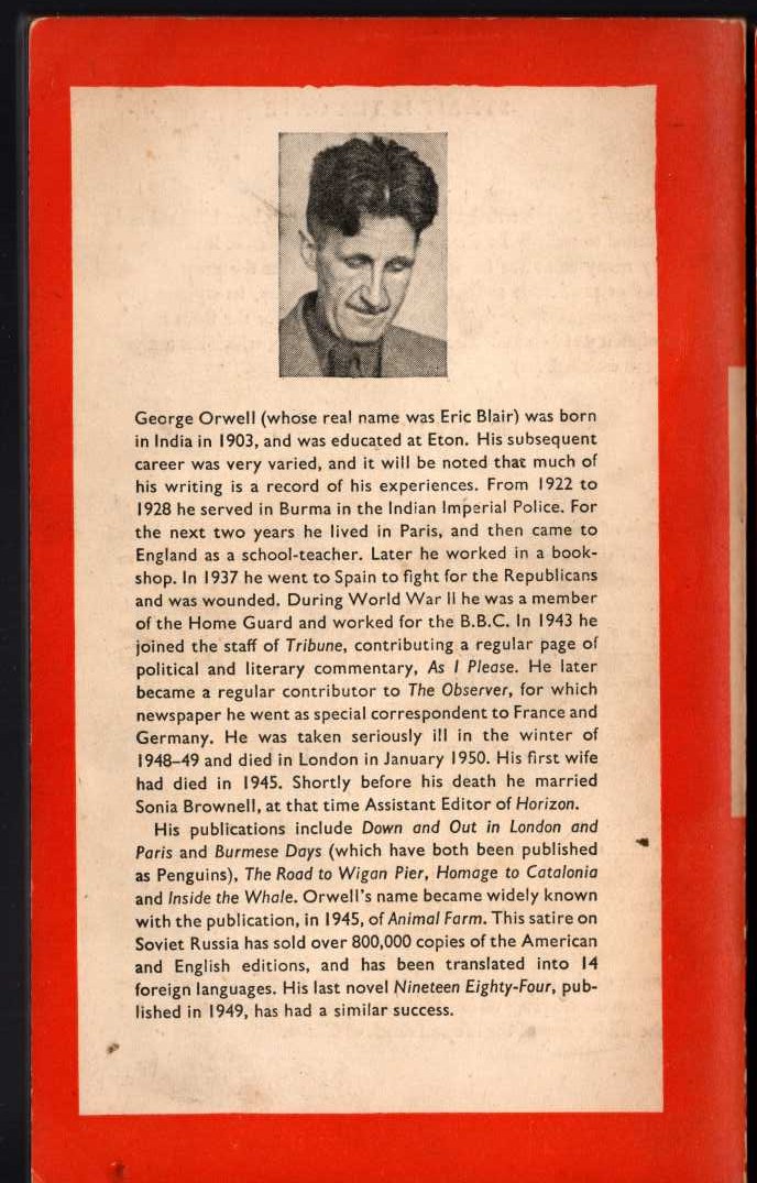 George Orwell  ANIMAL FARM magnified rear book cover image