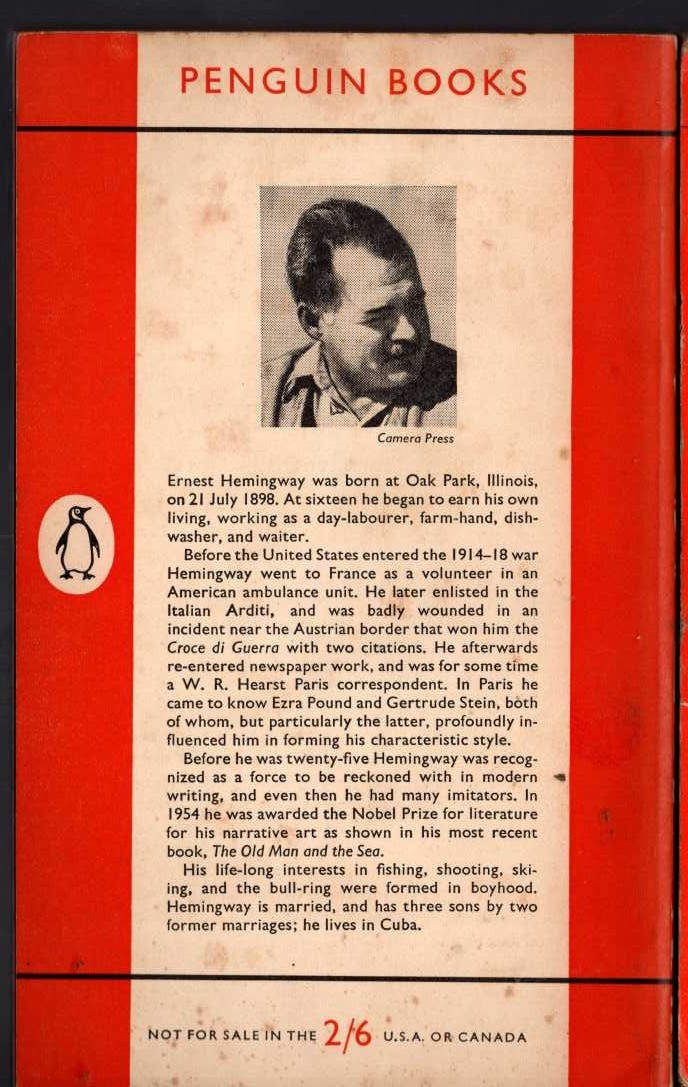 Ernest Hemingway  MEN WITHOUT WOMEN. Short Stories magnified rear book cover image