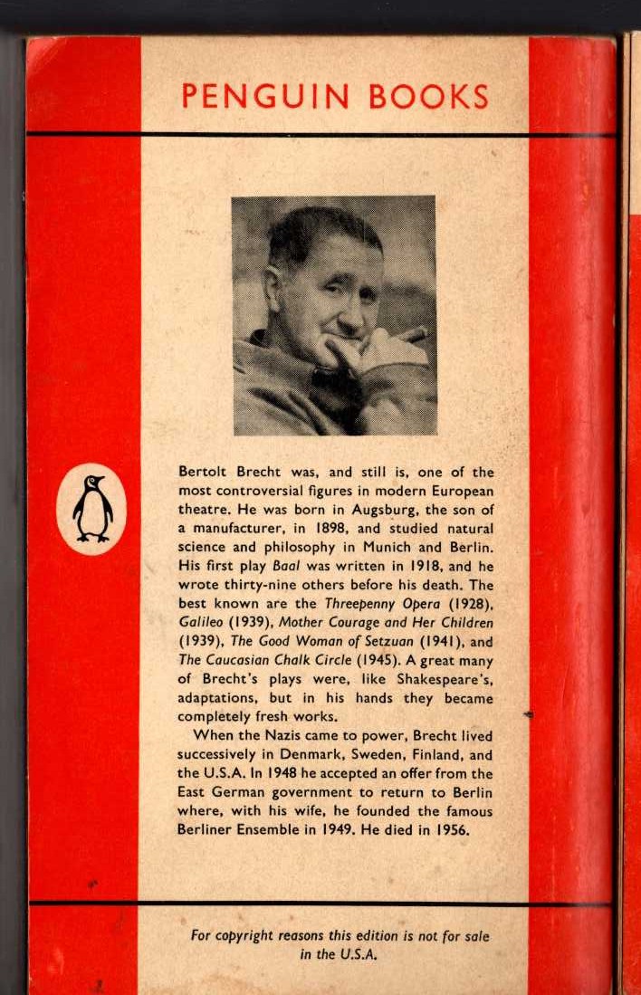 Bertolt Brecht  THREEPENNY NOVEL magnified rear book cover image