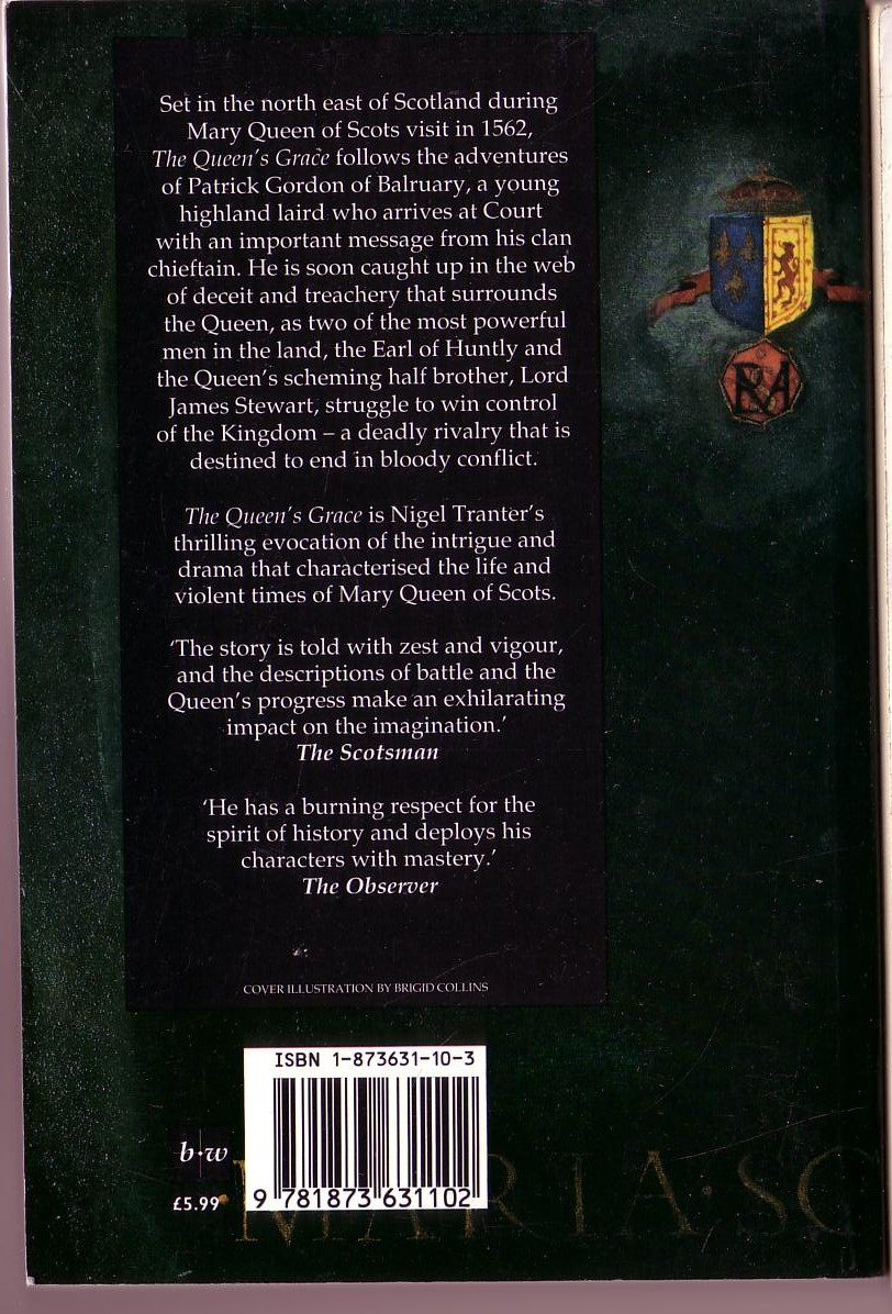 Nigel Tranter  THE QUEEN'S GRACE magnified rear book cover image