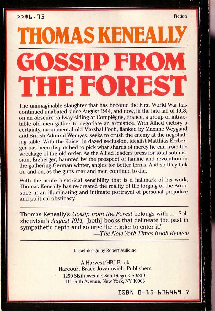 Thomas Keneally  GOSSIP FROM THE FOREST magnified rear book cover image