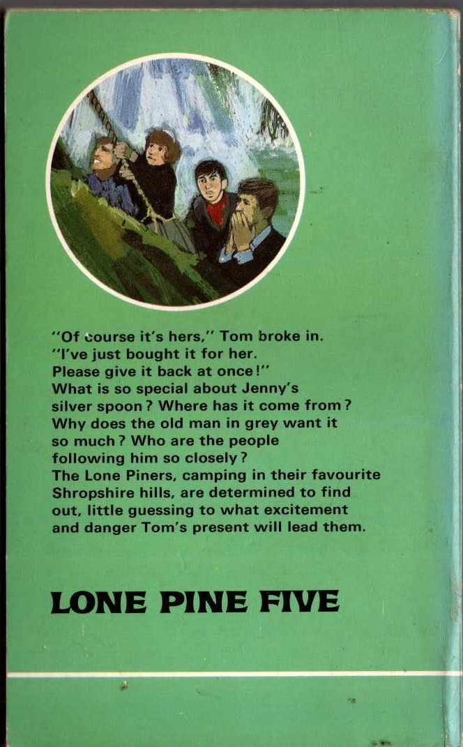 Malcolm Saville  LONE PINE FIVE magnified rear book cover image