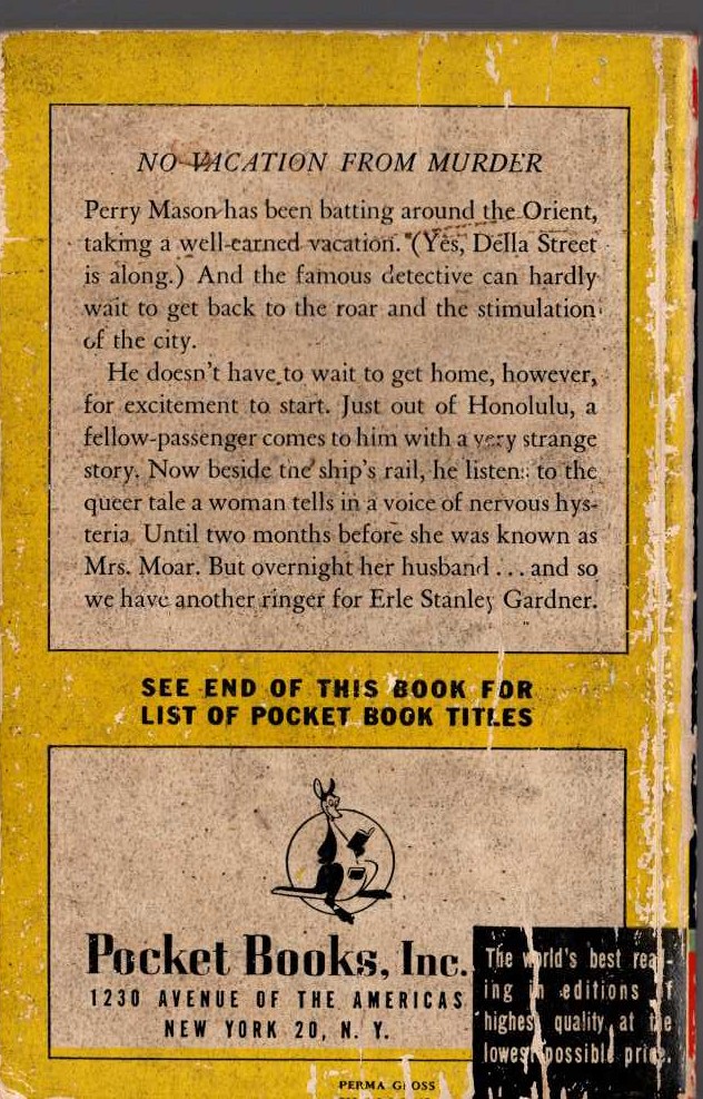 Erle Stanley Gardner  THE CASE OF THE SUBSTITUTE FACE magnified rear book cover image