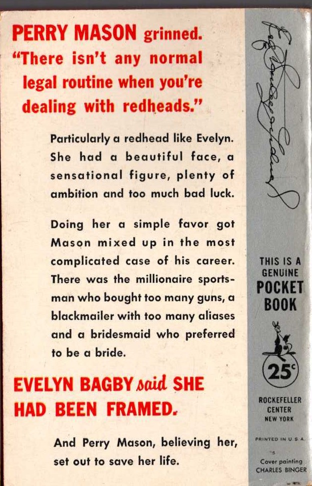 Erle Stanley Gardner  THE CASE OF THE RESTLESS REDHEAD magnified rear book cover image