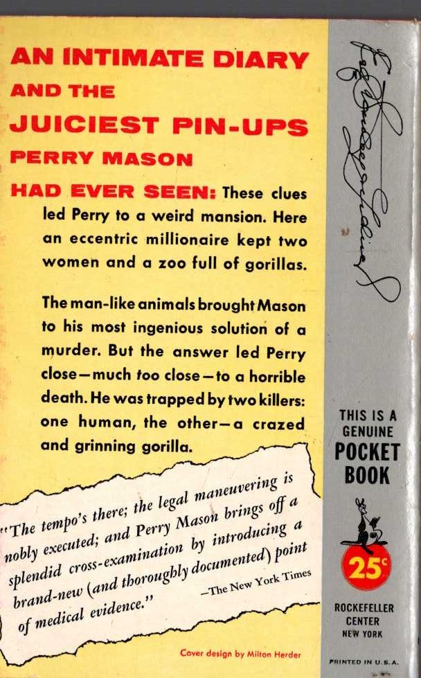 Erle Stanley Gardner  THE CASE OF THE GRINNING GORILLA magnified rear book cover image