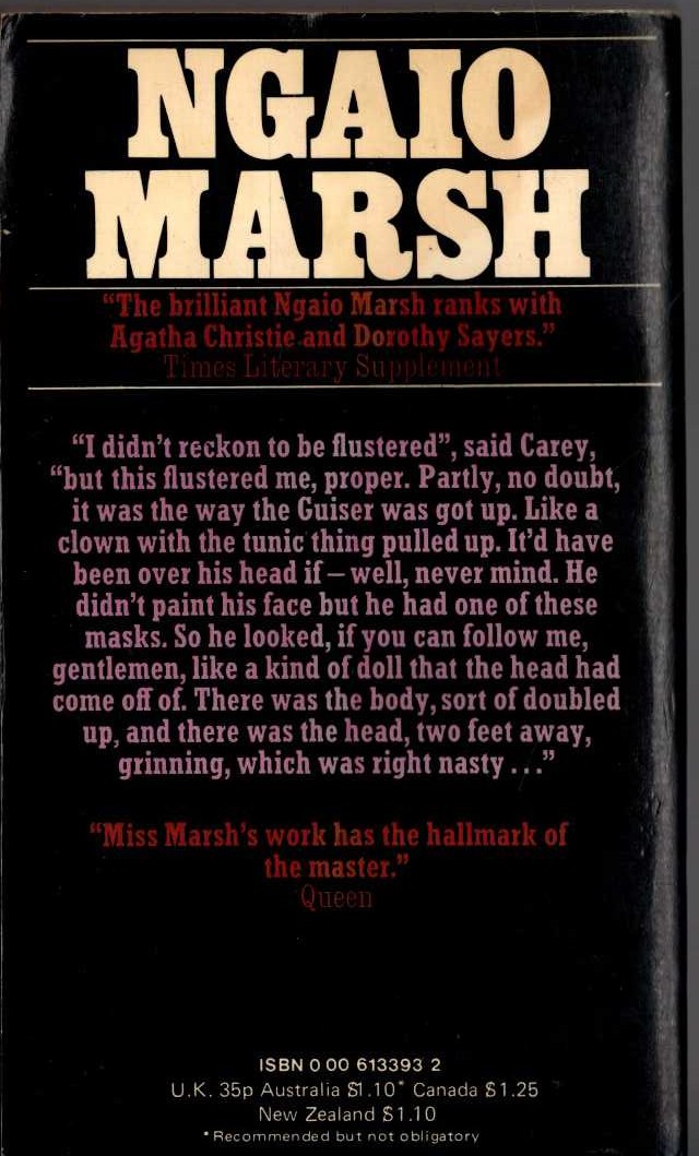 Ngaio Marsh  OFF WITH HIS HEAD magnified rear book cover image