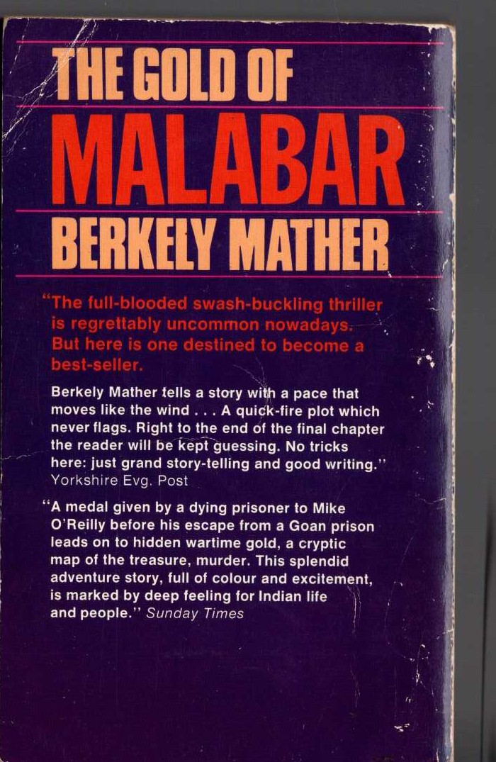 Berkely Mather  THE GOLD OF MALABAR magnified rear book cover image