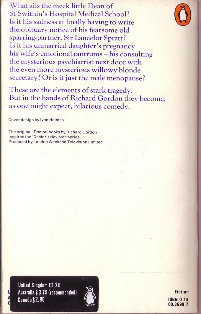 Richard Gordon  DOCTOR ON THE BRAIN (LWT) magnified rear book cover image