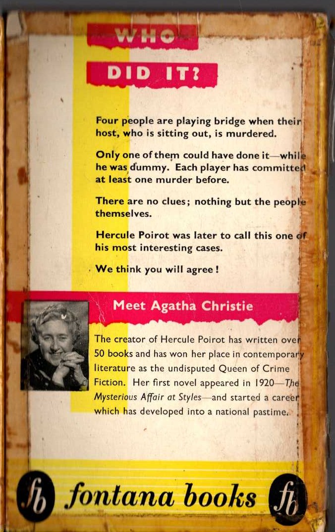 Agatha Christie  CARDS ON THE TABLE magnified rear book cover image