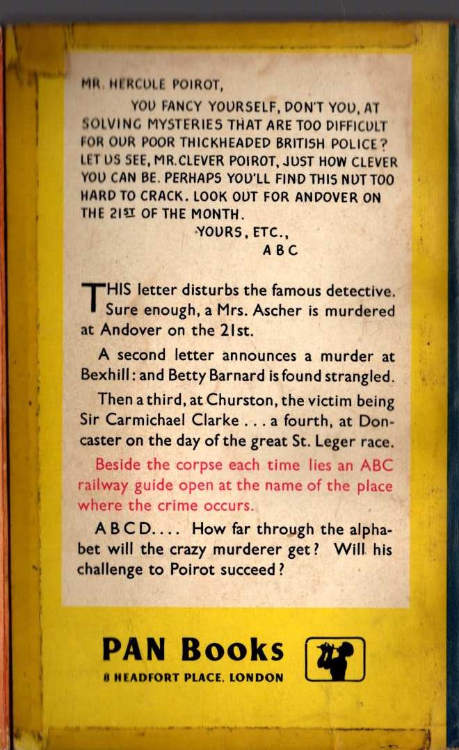 Agatha Christie  THE ABC MURDERS [A.B.C.] magnified rear book cover image