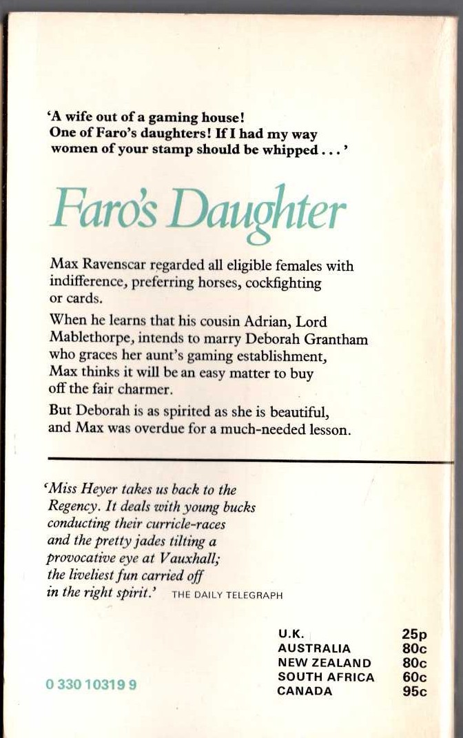 Georgette Heyer  FARO'S DAUGHTER magnified rear book cover image