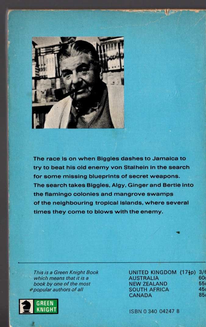 Captain W.E. Johns  BIGGLES IN THE BLUE magnified rear book cover image