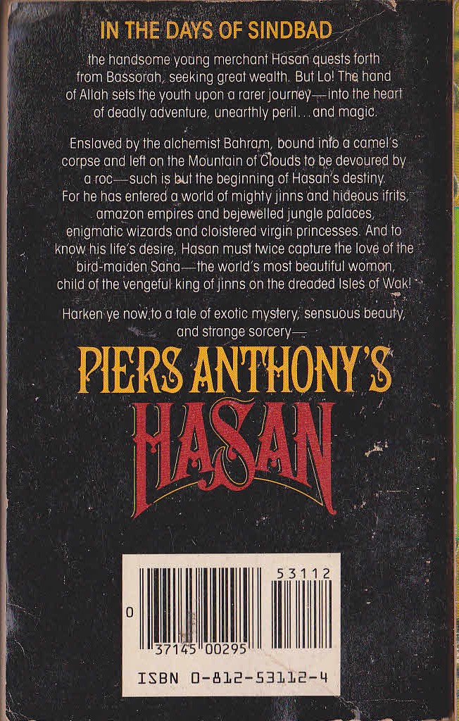 Piers Anthony  HASAN magnified rear book cover image