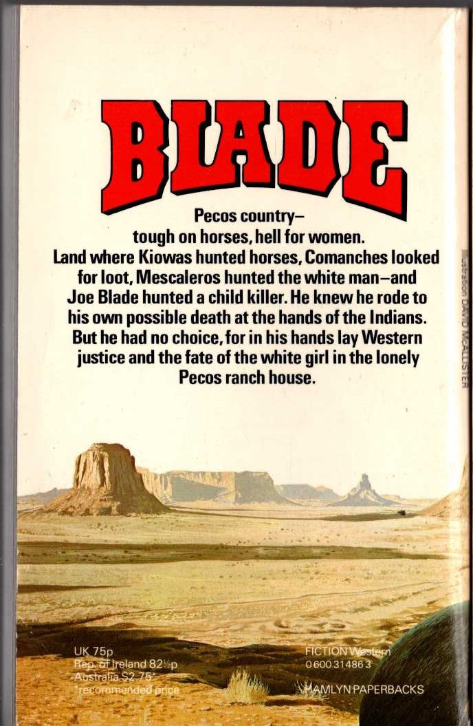 Matt Chisholm  BLADE: THE PECOS MANHUNT magnified rear book cover image