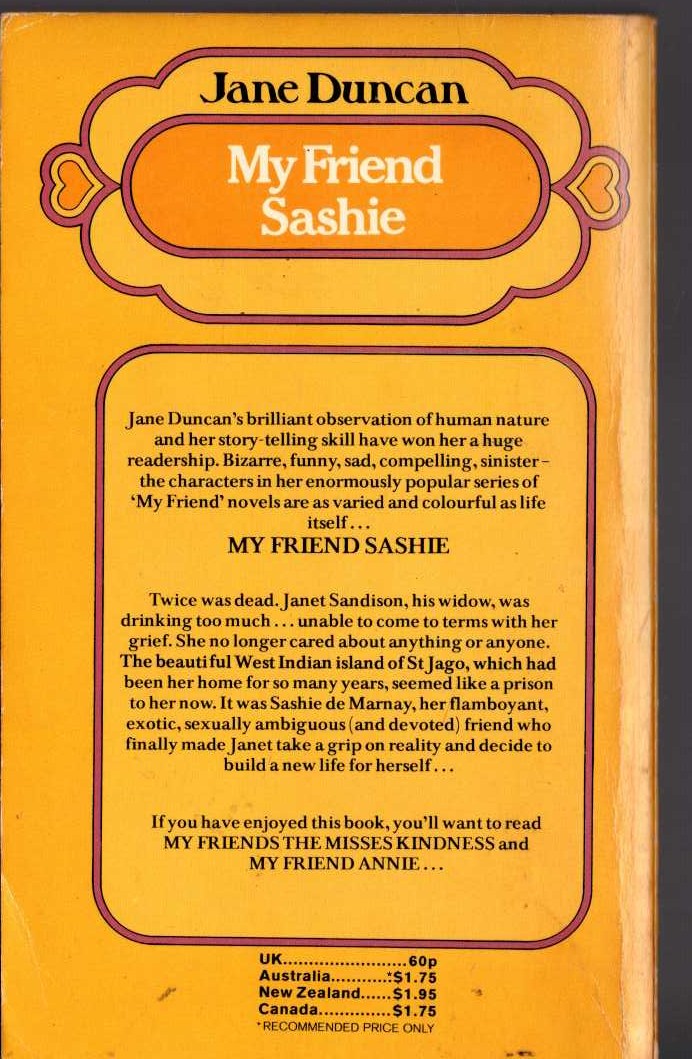 Jane Duncan  MY FRIEND SASHIE magnified rear book cover image