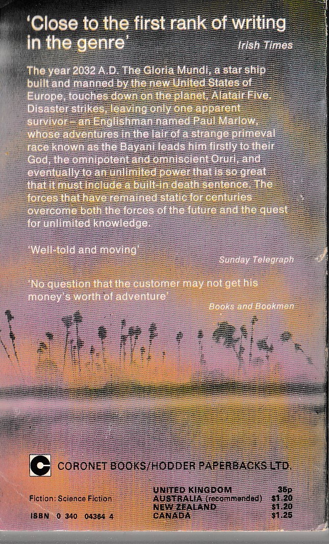 Edmund Cooper  A FAR SUNSET magnified rear book cover image