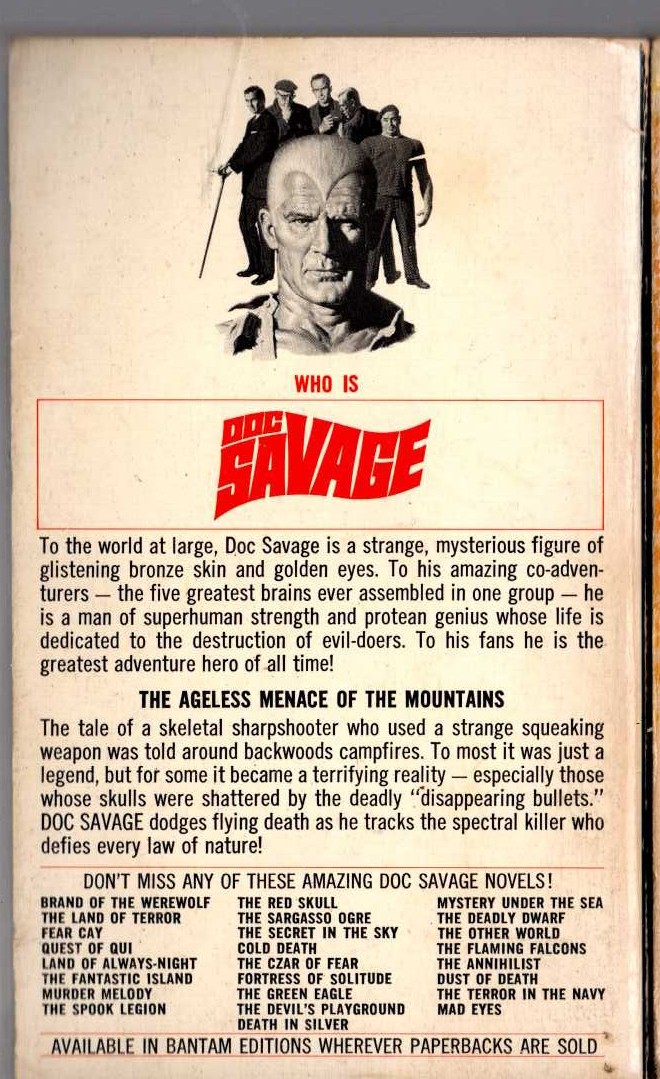 Kenneth Robeson  DOC SAVAGE: THE SQUEAKING GOBLIN magnified rear book cover image