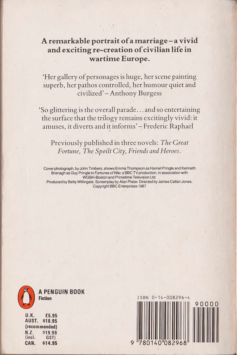 Olivia Manning  FORTUNES OF WAR Volume II: THE LEVANT TRILOGY: THE DANGER TREE/ THE BATTLE LOST AND WON/ THE SUM OF THINGS (BBC TV tie-in: Emma Thompson) magnified rear book cover image