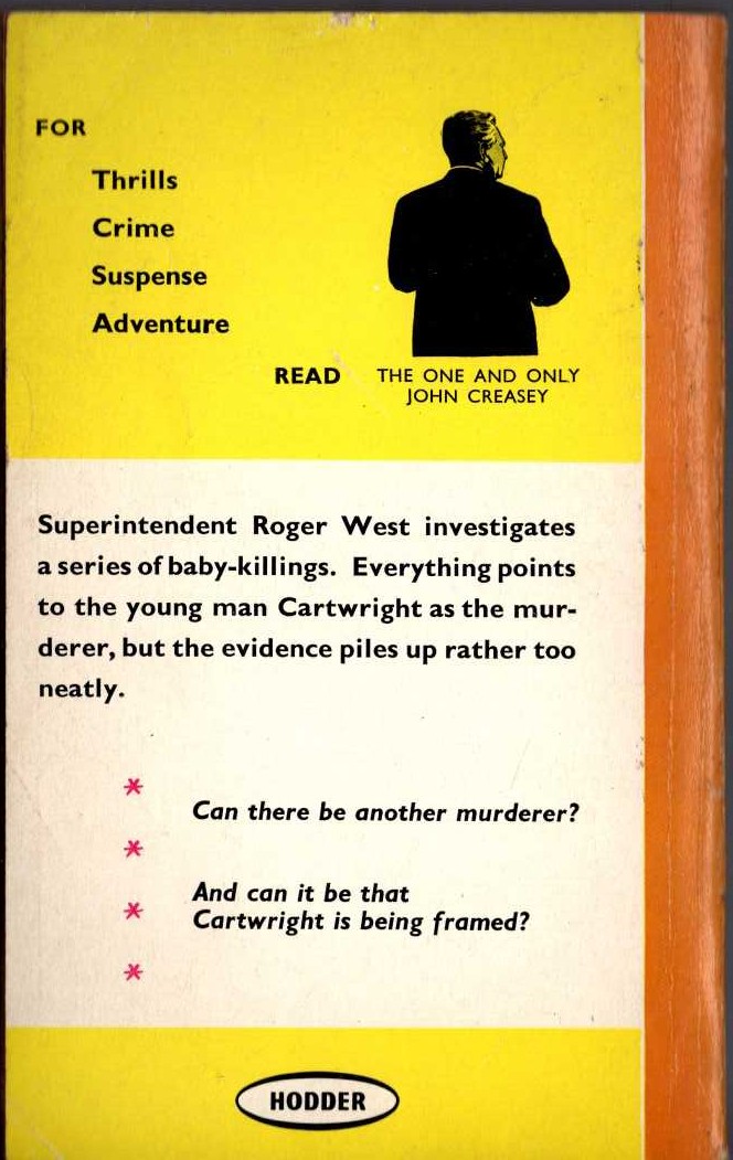 John Creasey  THE CASE OF THE INNOCENT VICTIMS (Roger West) magnified rear book cover image