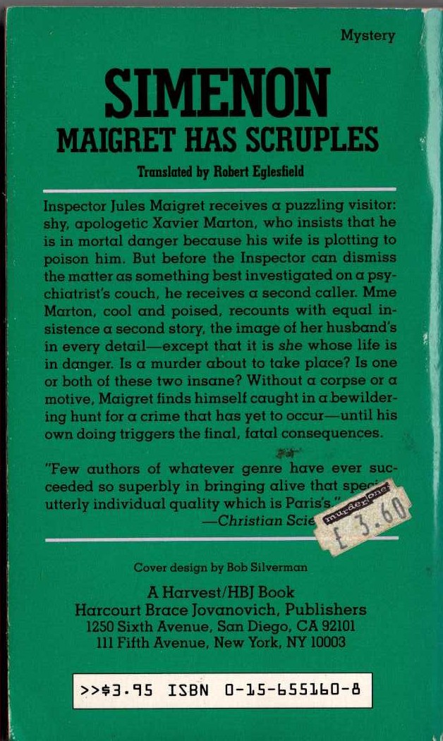 Georges Simenon  MAIGRET HAS SCRUPLES magnified rear book cover image