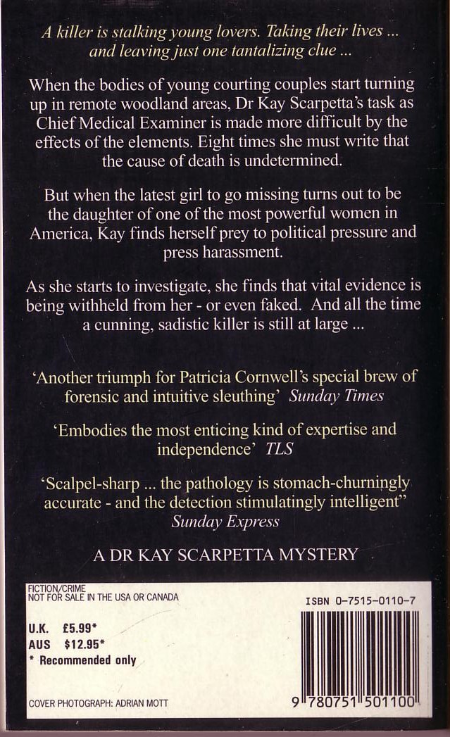 Patricia Cornwell  ALL THAT REMAINS magnified rear book cover image