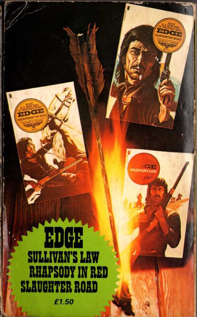 George G. Gilman  EDGE OMNIBUS: SULLIVAN'S LAW/ RHAPSODY IN RED/ SLAUGHTER ROAD magnified rear book cover image