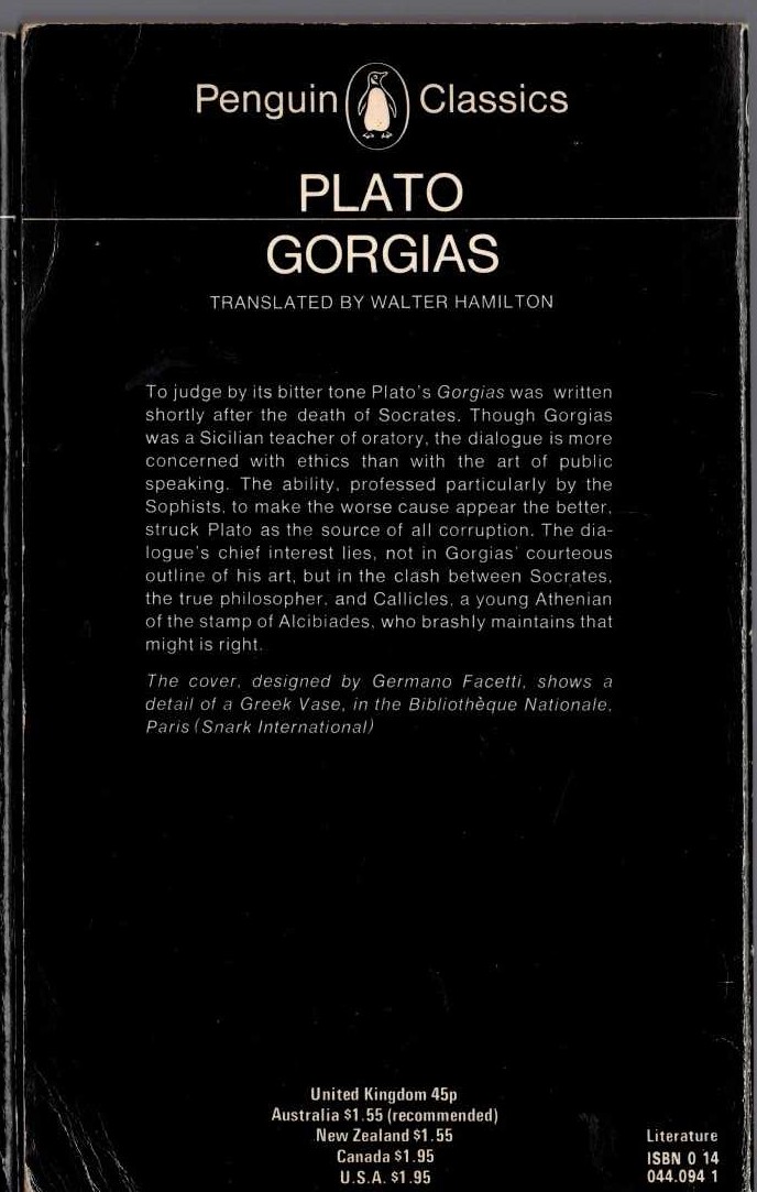 Plato   GORGIAS magnified rear book cover image