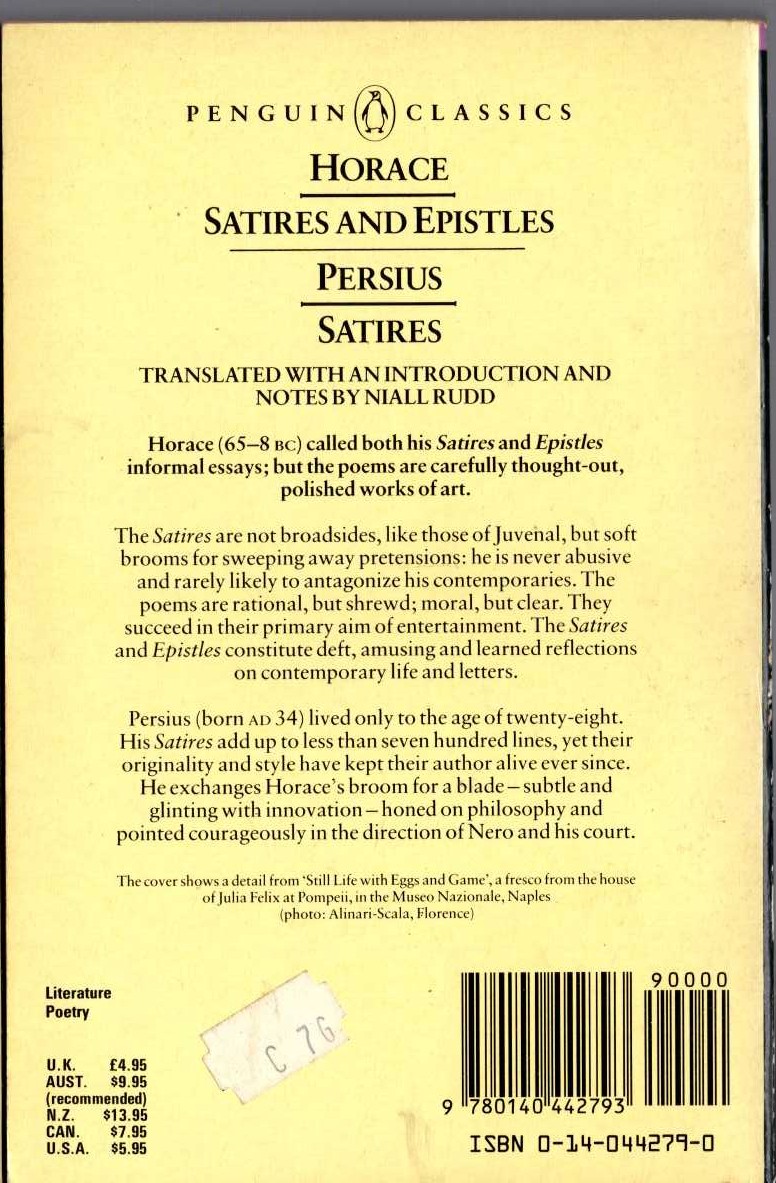 Horace   SATIRES AND EPISTLES/ PERSIUS/ SATIRES magnified rear book cover image